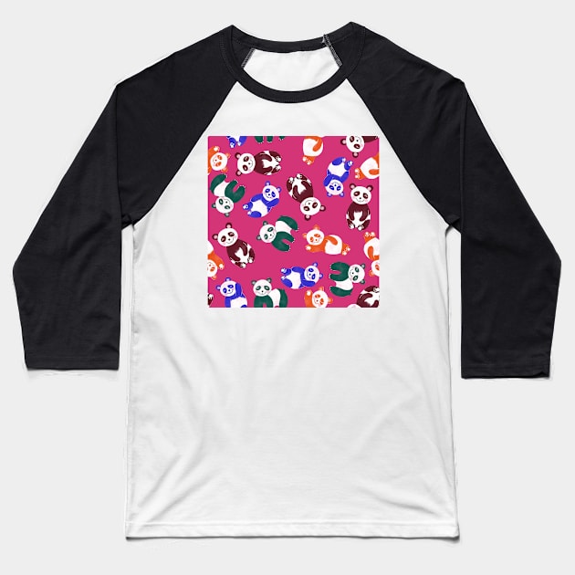 Happy-pandas-colorful-pink-cute-cuddly-animals Baseball T-Shirt by Kimmygowland